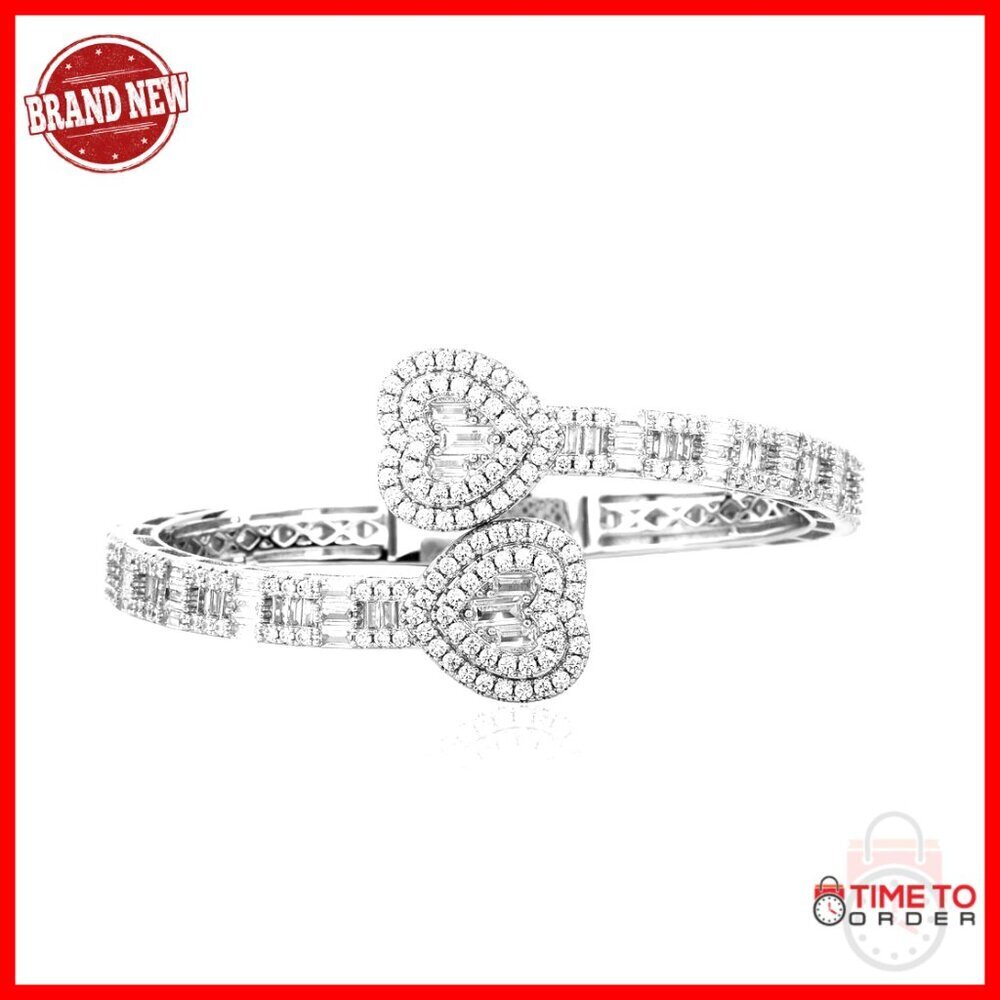 Heart Cuff Bracelet Adjustable Cubic Zirconia Iced Out Trendy Elegant Wedding